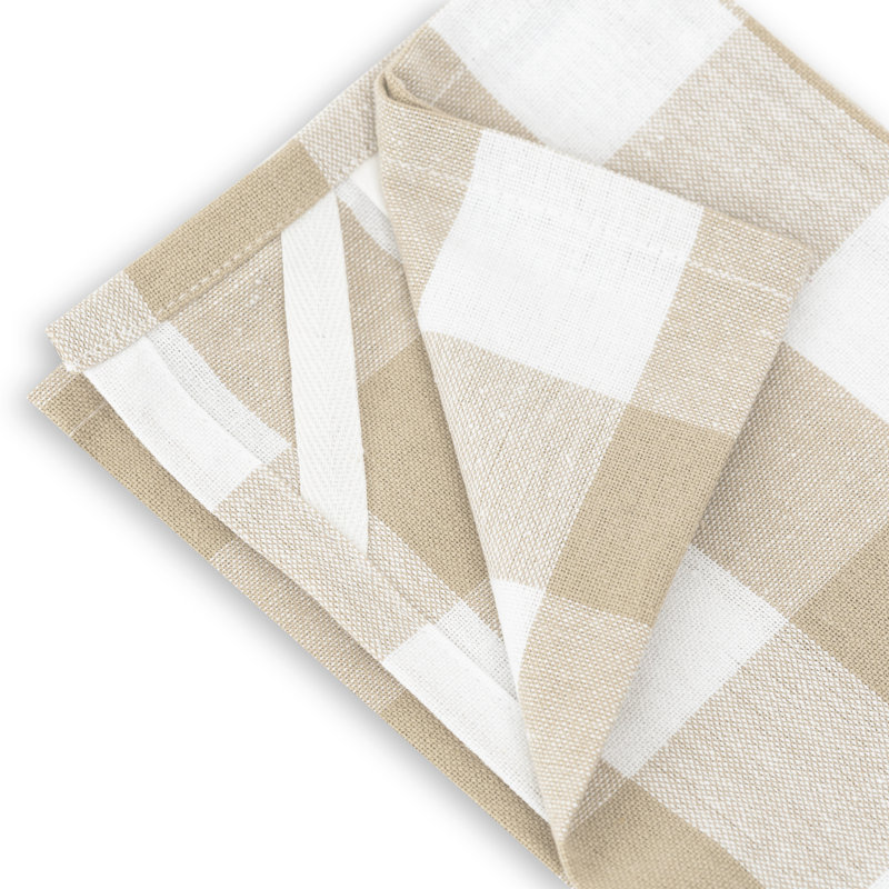 Cotton Plaid Tea Towel Kitchen Towel, Light Brown/White