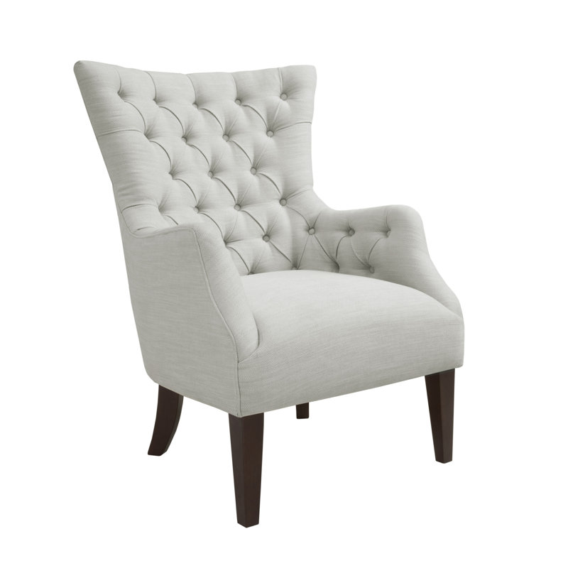 Button Tufted Wing Chair, Ivory