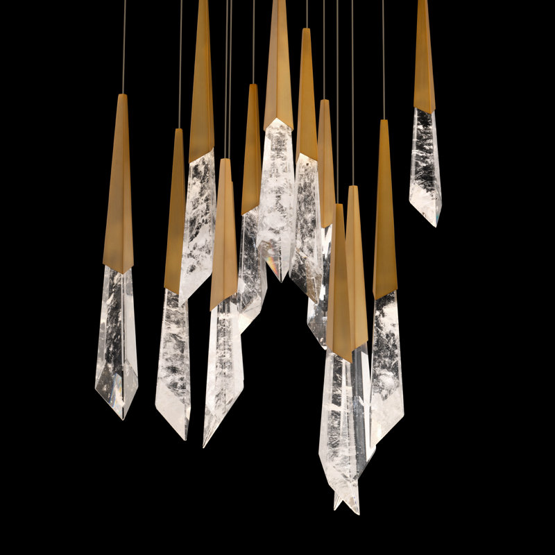 Solitude 13 Light Crystal LED Multi-Light Pendant, Aged Brass
