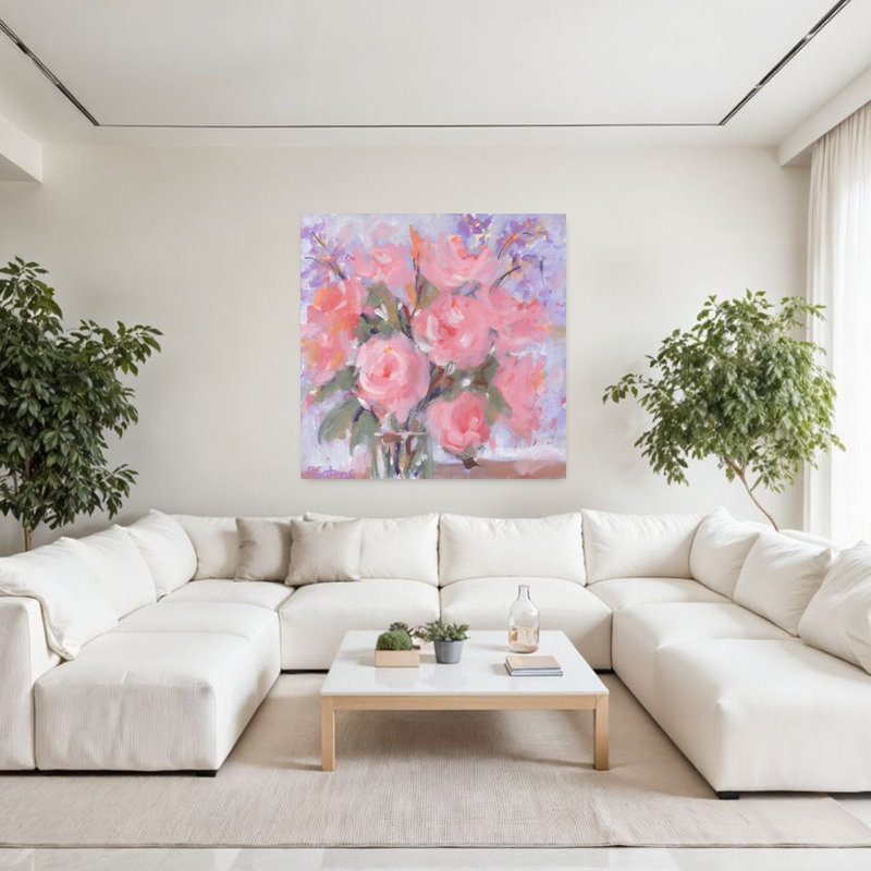 Champagne, roses, art floral contemporain, H 48 po x l 48 po