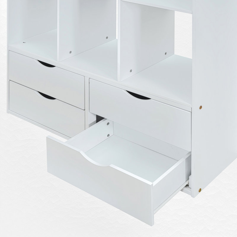 Lit mezzanine avec bureau intégré et rangement, Simple, Blanc