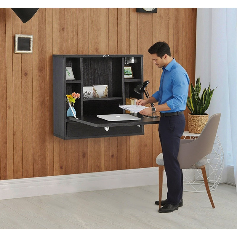 Bureau mural avec tablettes de rangement, bureau flottant