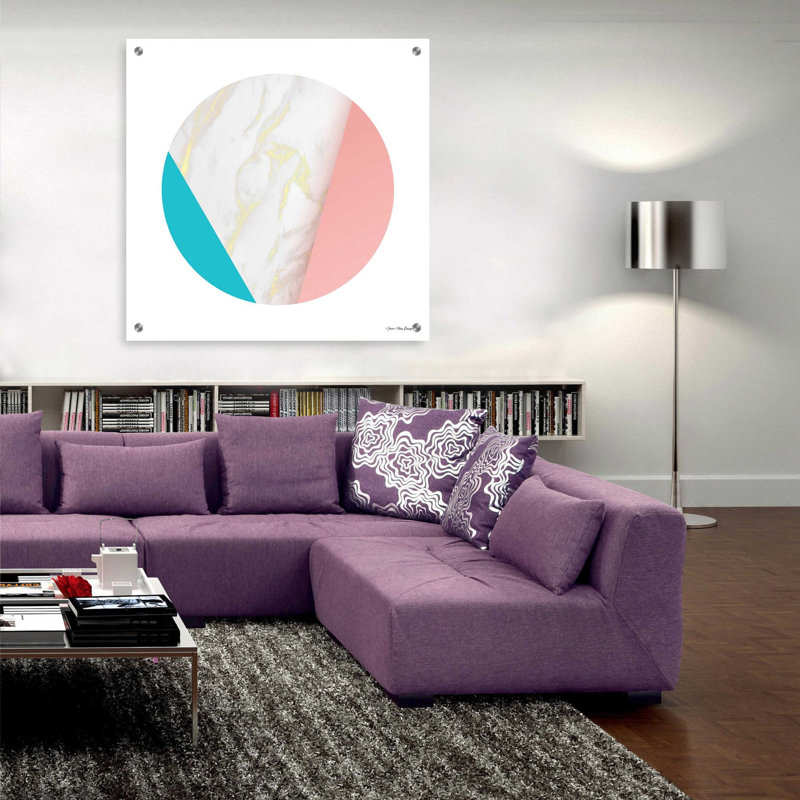 «Pink Marble Circle III» par Seven Trees Design, art mural en verre acrylique, H 36 po x l 36 po x P 0,2 po