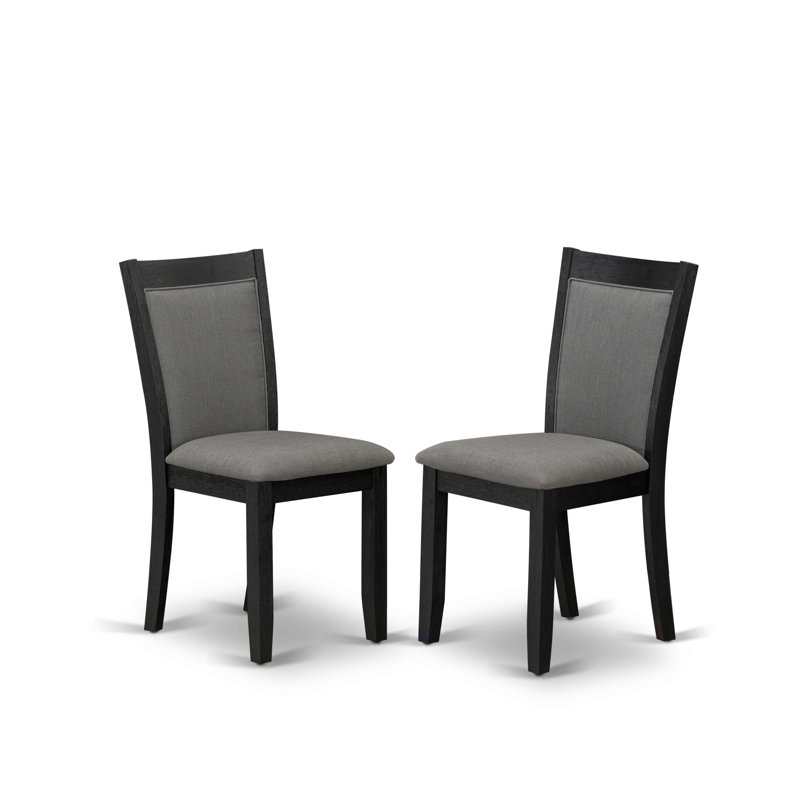Monza Parson Dining Room Chairs - Dark Gotham Grey Linen Fabric Padded Chairs, Set of 2, Wire brushed Black, Dark Gotham Gray