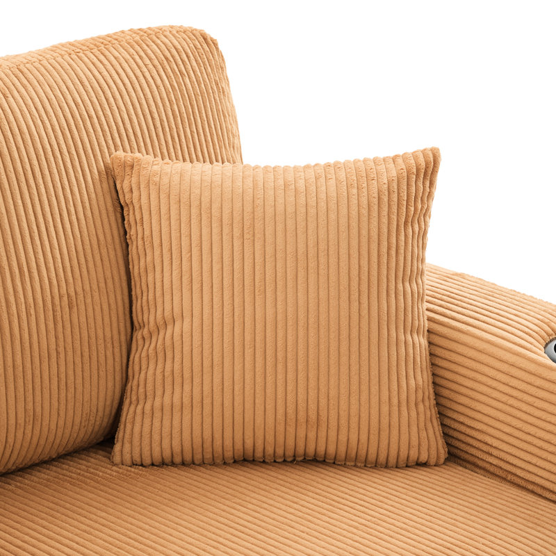 Moutarde jaune à 4 places en forme de L avec tissu en velours côtelé, rangement escamotable, porte-gobelet multifonctionnel, de charge et porte-gobelets pour salons élégants, canapé modulaire en velours côtelé, housses, coussins moelleux