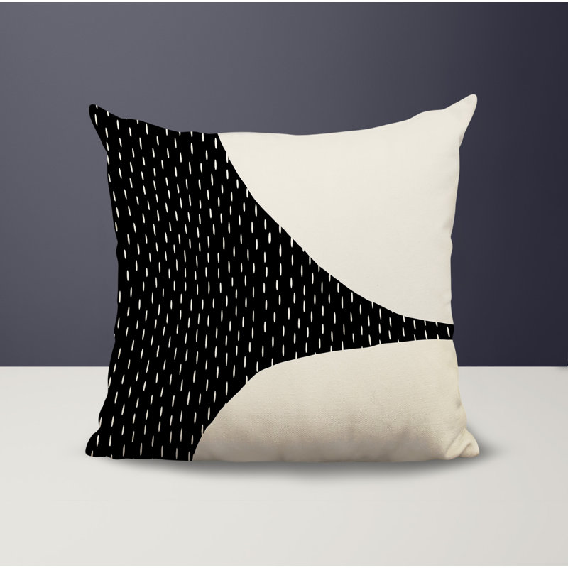 Coussin carré intérieur / extérieur pia, H 15 po x l 15 po, Blanc cassé / noir