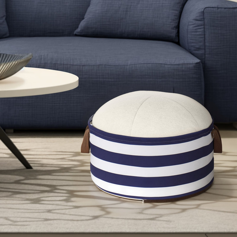 Pouf coffre rayé bleu et blanc – Repose-pieds et rangement pour jouets 2 en 1 avec assise rembourrée douce | Tissu Oxford et velours en peluche – Siège d'appoint et rangement dissimulé pour la salle de jeux, la chambre et le salon des enfants
