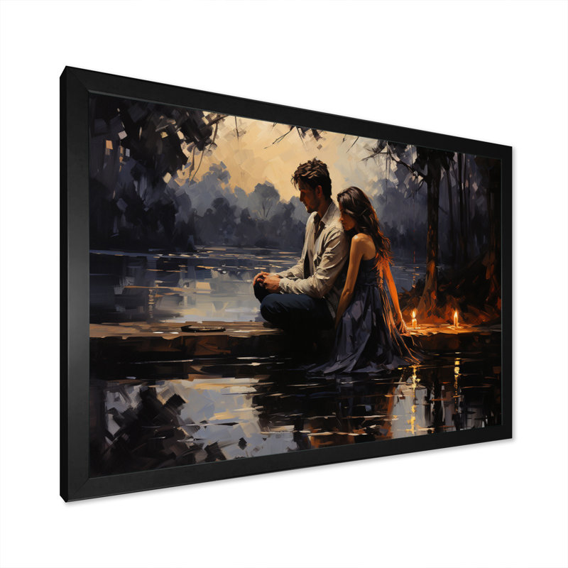 «Romantic Couple Landscape Glimpse I», reproduction d'art sur toile, Cadre photo noir, H 16 po x l 32 po x P 1 po