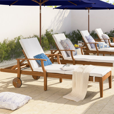 Bevelyn Outdoor Acacia Wood Chaise Lounge Set , Cushion Included