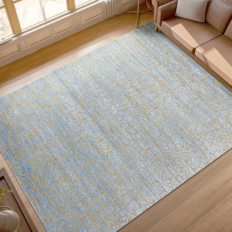 Hand Knotted Damask Indoor Rug, Rectangle 8' x 10'