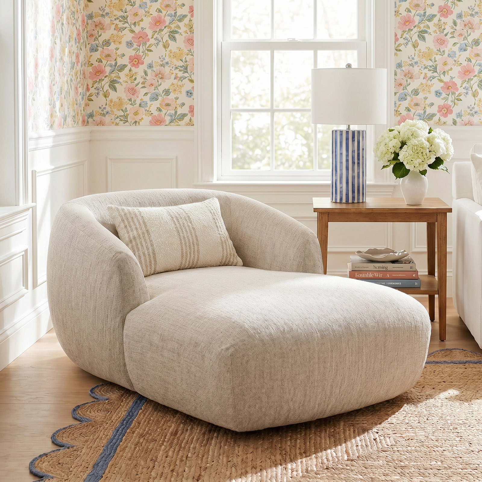 Upholstered Chaise Lounge, Yuma Cream 96% Polyester/4% Acrylic