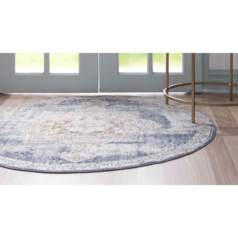 Tapis beige / bleu clair Northrup, Rond 4 pi 1 po