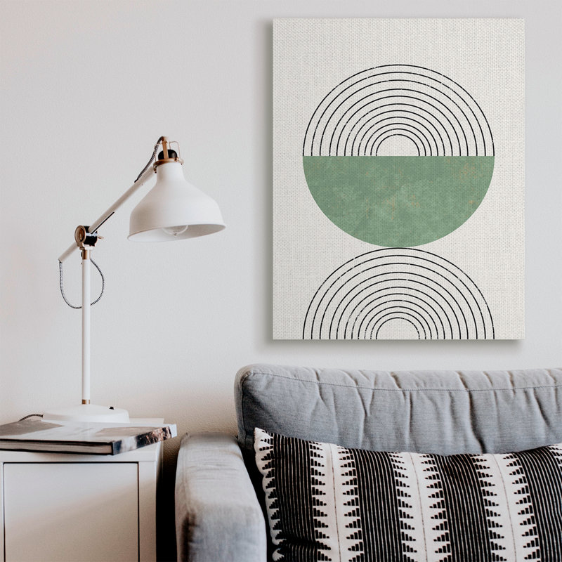 Étude abstraite géométrique circulaire incurvée Art déco, Toile tendue, H 48 po x l 36 po