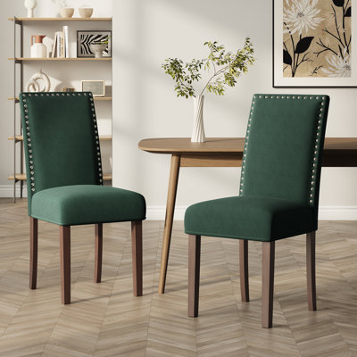 Vintage 6" Thick Seat Parsons Dining Chairs with Nailhead Trim Solid Wood Legs
