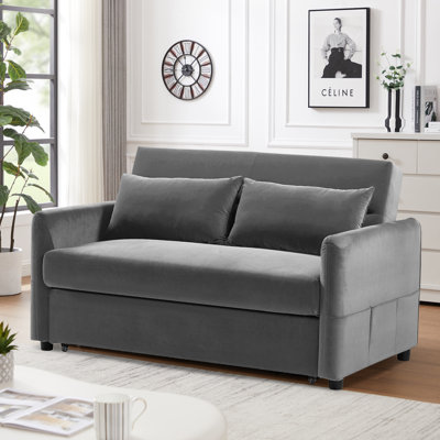 Evella 57'' Velvet Reclining Sleeper Sofa