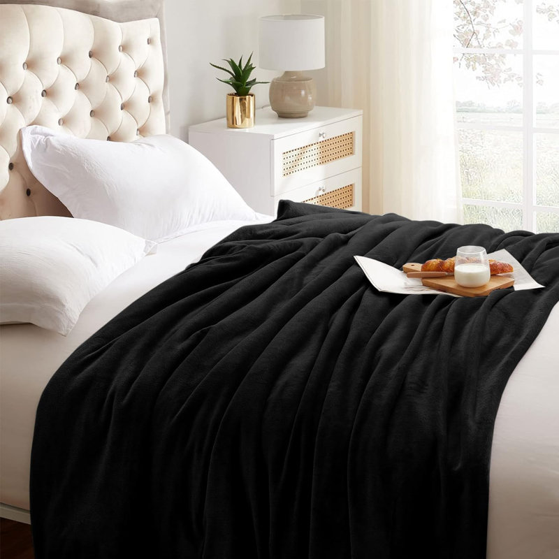 Abiram Plain Weave / Muslin Throw Blanket, 200cm x 150cm, Black