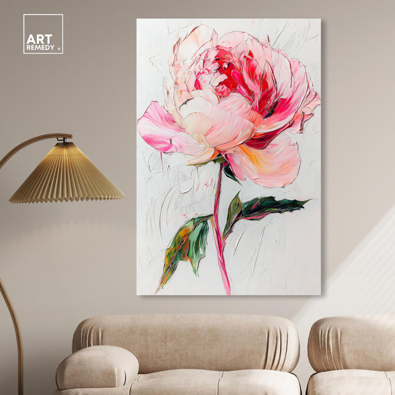 Art floral rose pastel sur toile rose, Toile tendue, H 54 po x l 36 po