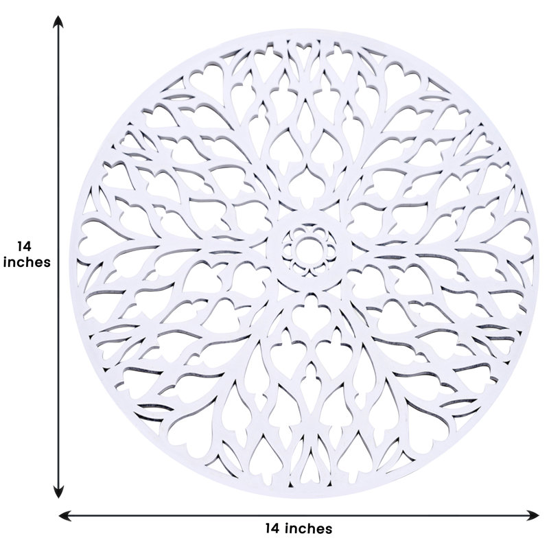Elegant White Wooden Trivet Placemats Set with Cutout Mandala Design for Dining and Christmas Decor 