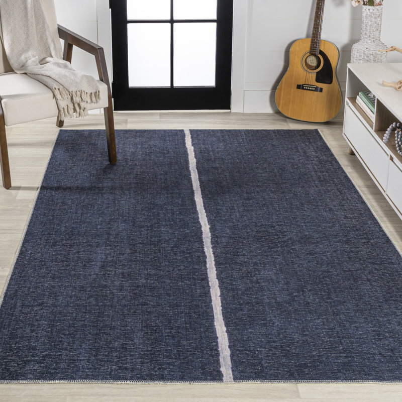 Amdrew Machine Made Power Loom Polypropylene Area Rug in Navy/Ivory, Rectangle 2'11" x 5'