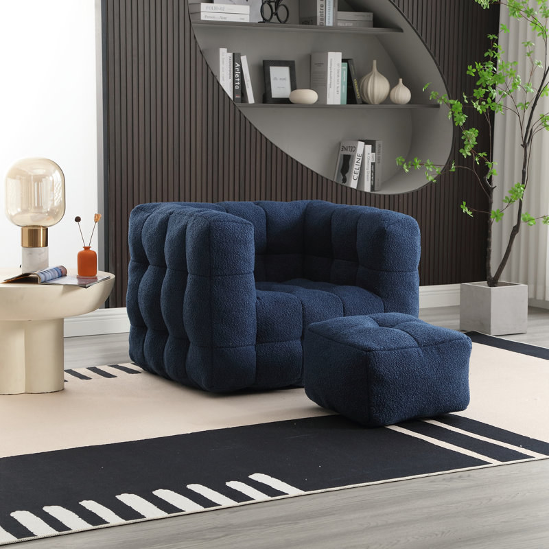 fauteuil à billes avec repose-pieds, Polyester marine