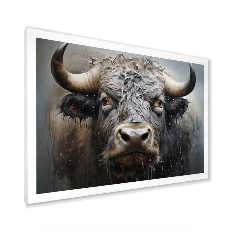 «Brown Buffalo Whispering Whiskers Pointillism», reproduction d'art sur toile, H 32 po x l 24 po x P 1 po, Blanc
