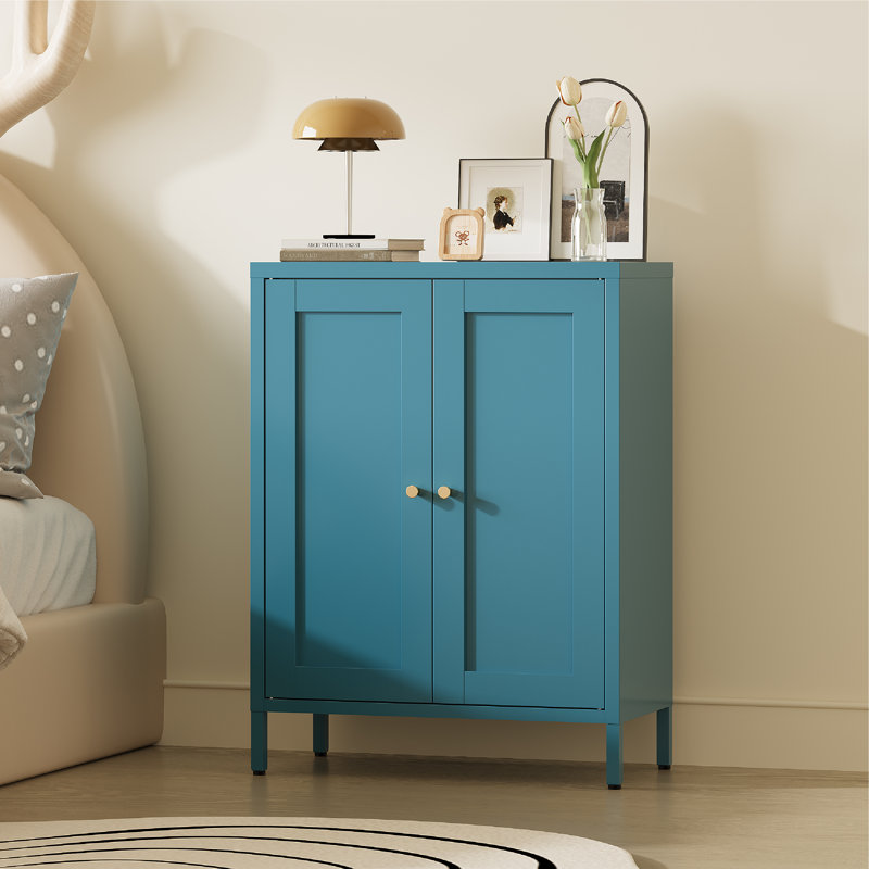 31.5" Tall Metal Side Cabinet with 2 Doors and 2 Adjustable Shelves, Blue
