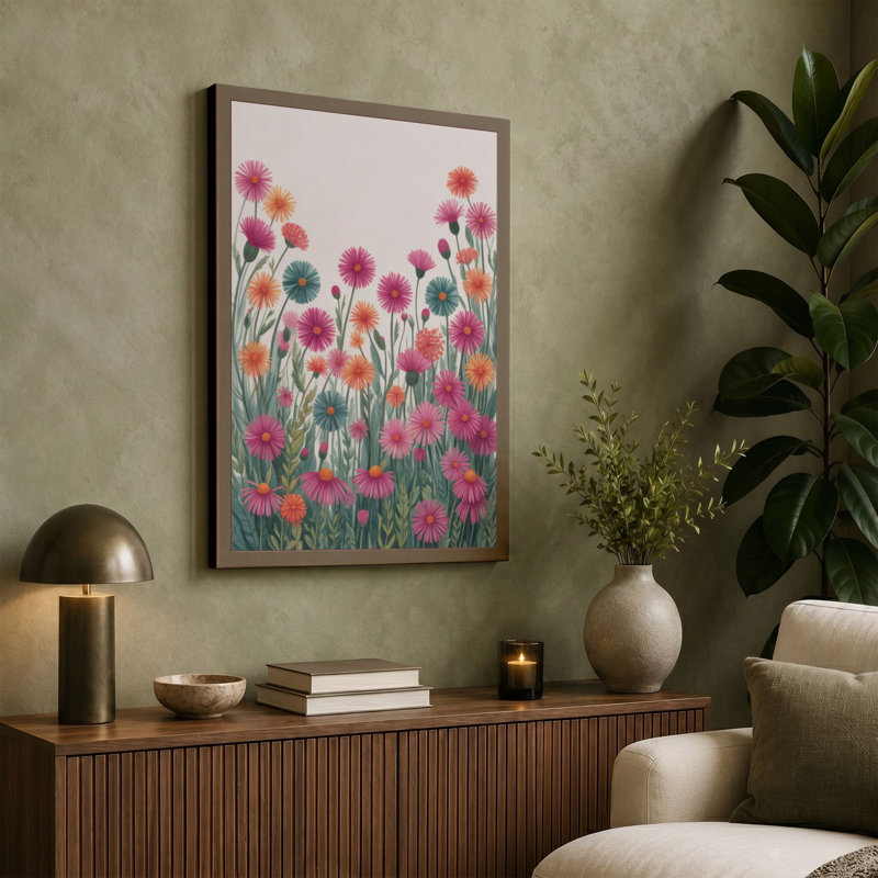 Meadow Gaillardia Botanical - Wrapped Canvas, 30x20 - 76.2 x 50.8 cm, Teal Border