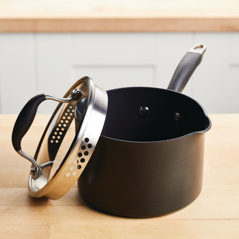 Anolon Advanced Home Hard Anodized Nonstick Saucepan With Straining Lid, 2 Quart, Black