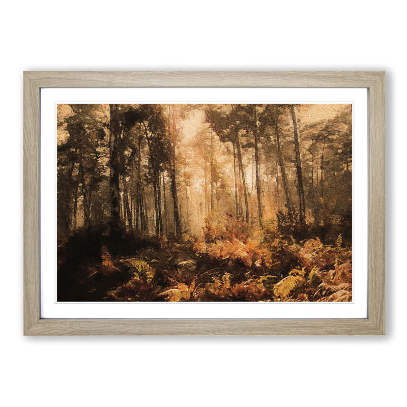 Forest in an Orange Glow - Picture Frame Painting Print, 27cm H x 36cm W x 2cm D, Oak Framed
