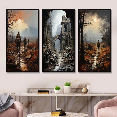 Militaire guerre paysage No Mans Land - ensemble de 3 décorations murales militaire