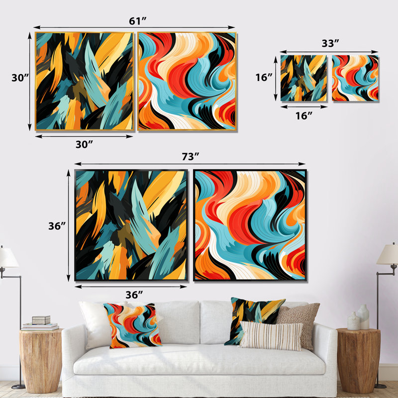Consilia - ensemble de 2 reproductions d'art abstrait, Encadrement doré, H 30 po x l 61 po x P 1 po