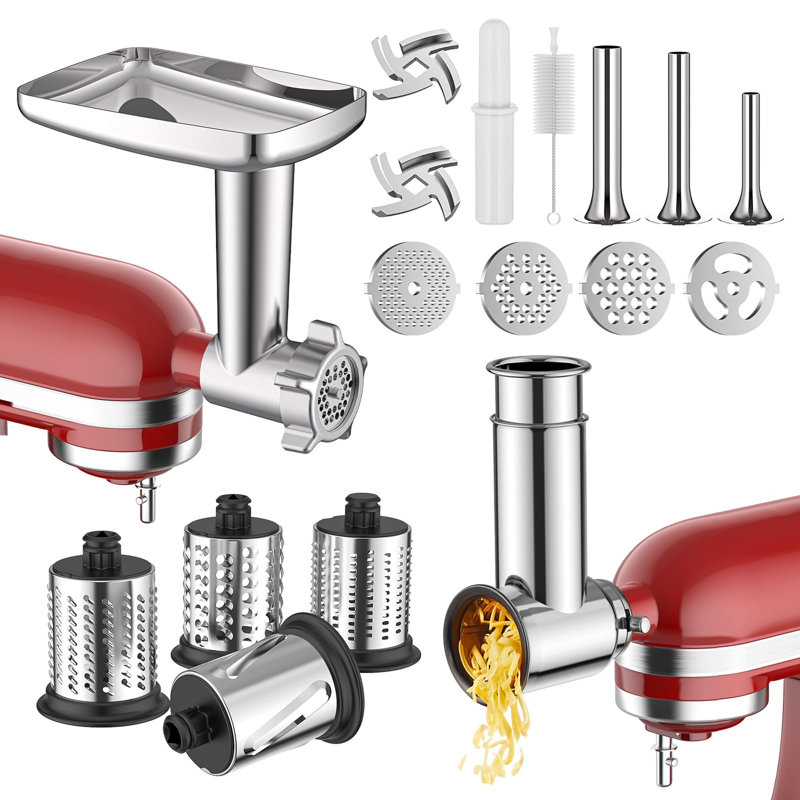 Hachoir à viande et trancheuse en acier inoxydable GVode, compatible avec les batteurs sur socle KitchenAid®, ensemble 2 en 1