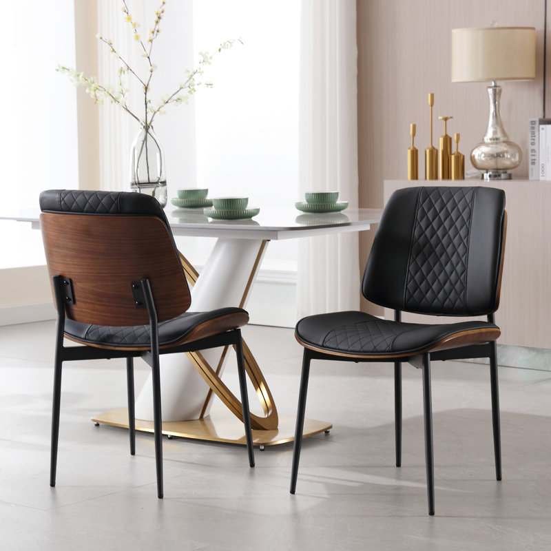Black Faux Leather Upholstered Side Chairs with Metal Legs, Set of 2