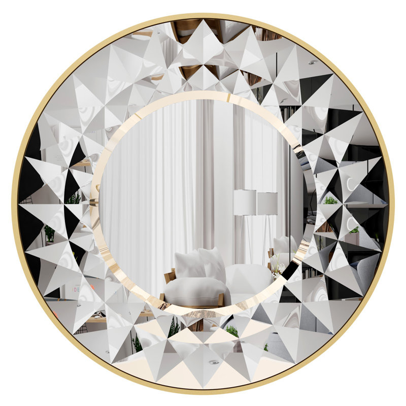 Ahnalee Engineered Wood Flat Wall Mirror, 65cm H x 65cm W, Gold