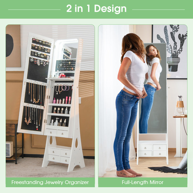 Armoire à bijoux avec miroir Keavin, Blanc