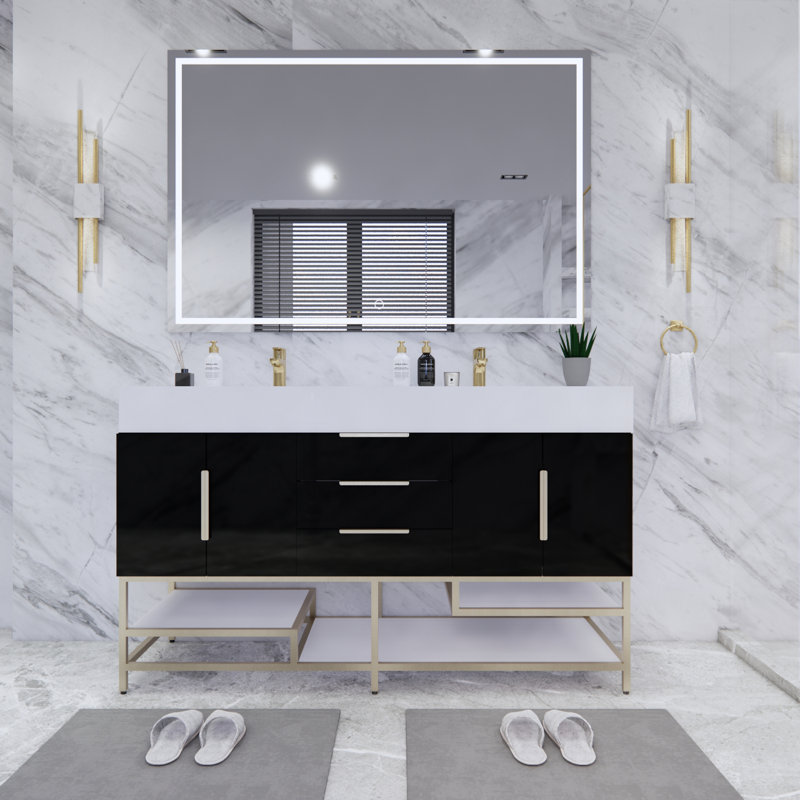 Ensemble de meuble-lavabo double 59 po Glasgow, Noir ultrabrillant