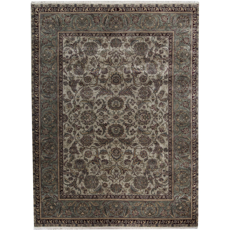 Tapis chameau et vert noué à la main de haute qualité