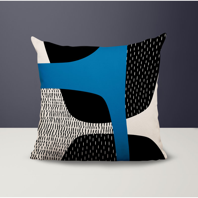 Coussin carré intérieur / extérieur pia, H 15 po x l 15 po, Turquoise / noir / blanc cassé