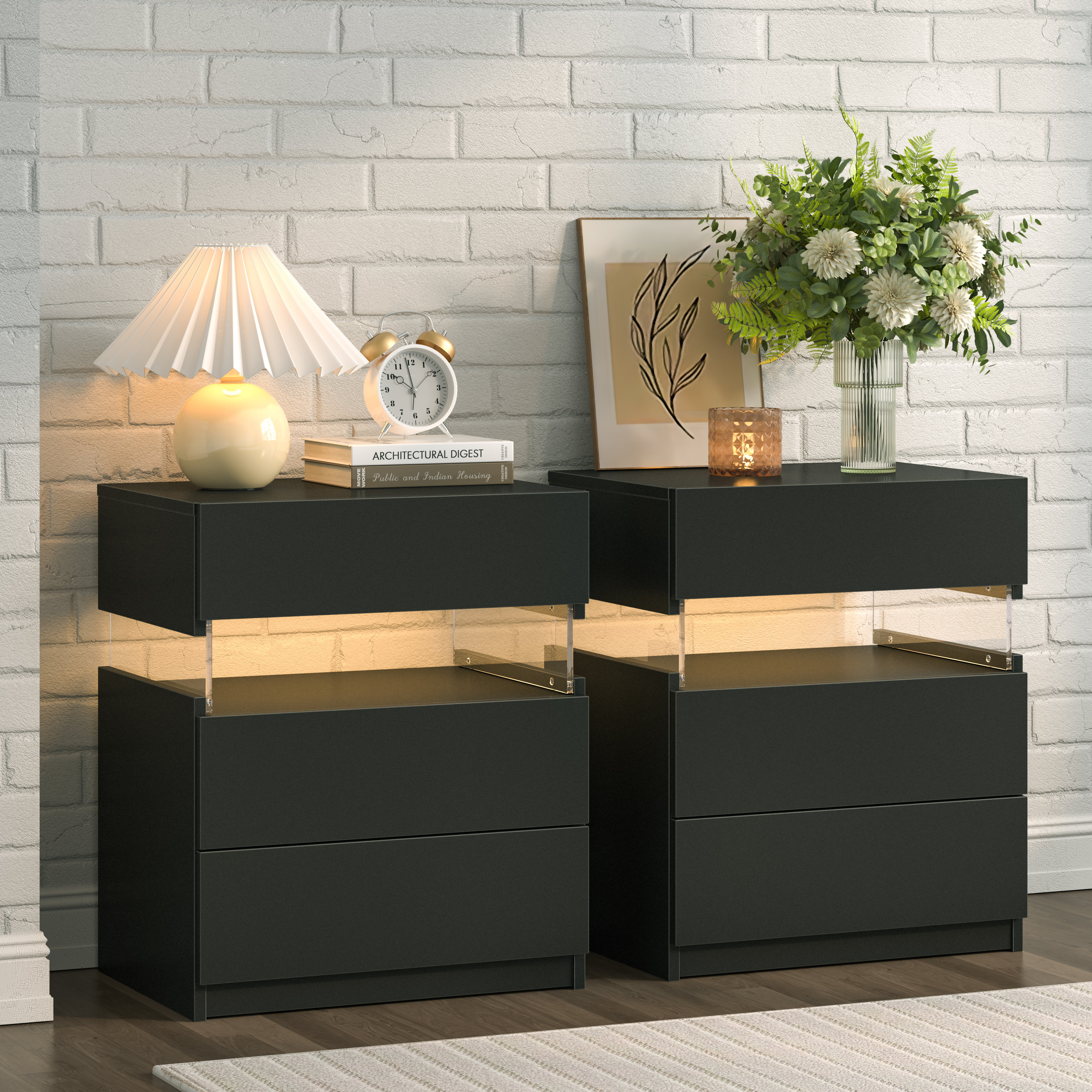 Ivy Bronx Nightstands set of 2 LED Night Stand & Reviews | Wayfair
