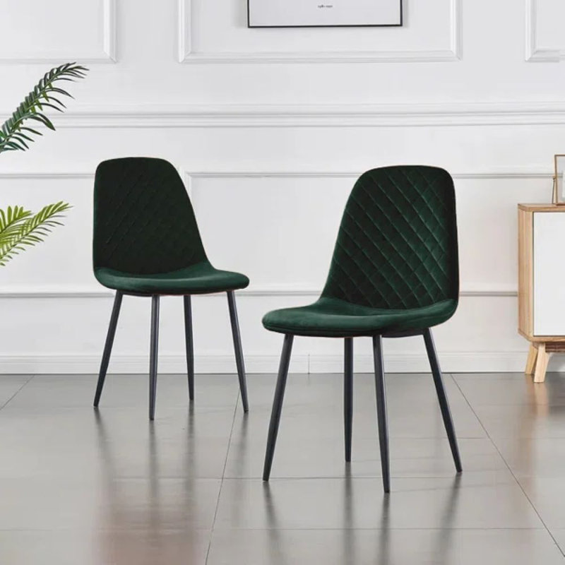Brienna Velvet Upholstered Armless Dining Chair, Deep Green Velvet, Black
