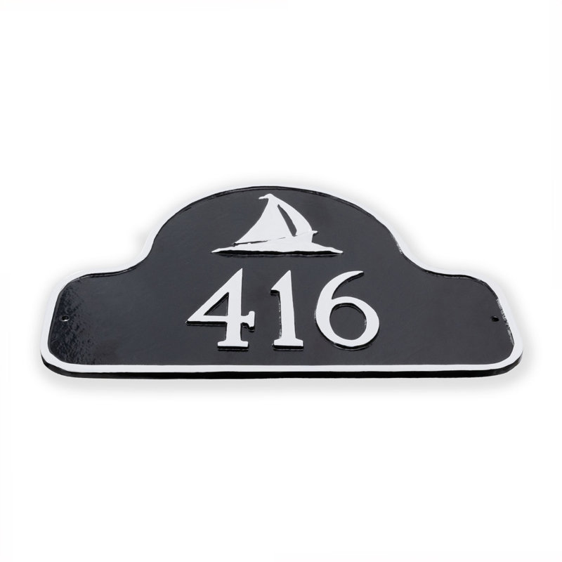 Sailboat Arch Address Sign Plaque, Sea Blue / Gold