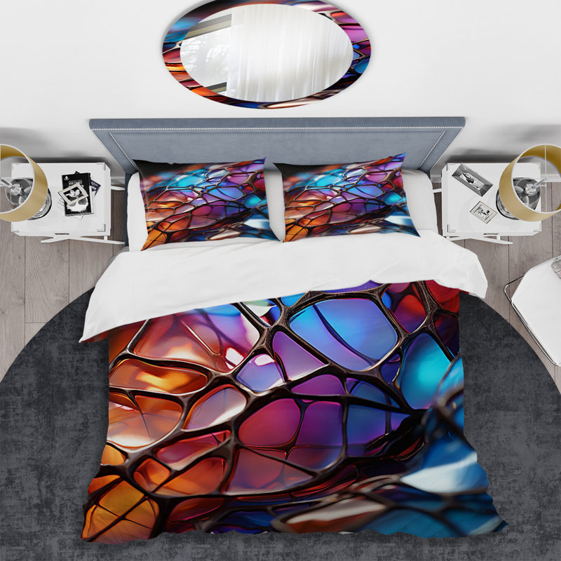 Ensemble de housse de couette à motif de fractales abstraites multicolores, Housse de couette pour très grand lit et 2 très 