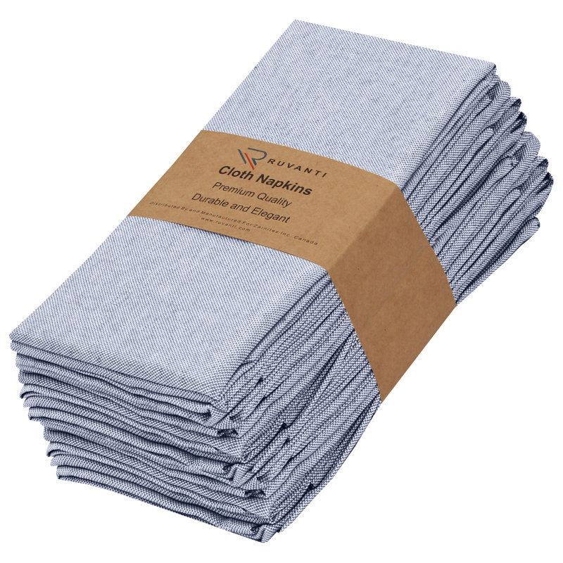 Poly Cotton Square Cloth Napkins Chambray Fabric, Royal Blue