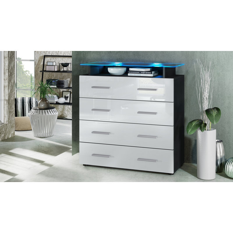 Mazur 4 Drawer 76cm W Chest, With LED, Black and White