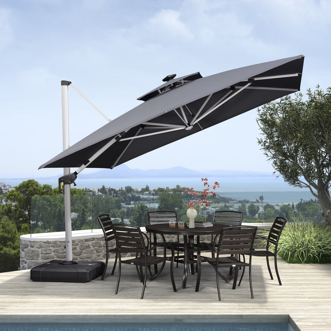 Mace 10' 9.9" Square Lighted Cantilever Umbrella With Base Arlmont & Co. Fabric 