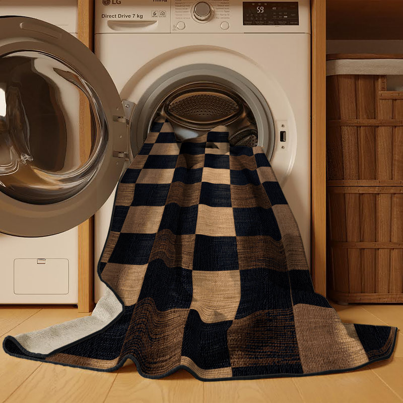 Tapis damier noir lavable à la machine, Rectangle 4 pi x 6 pi