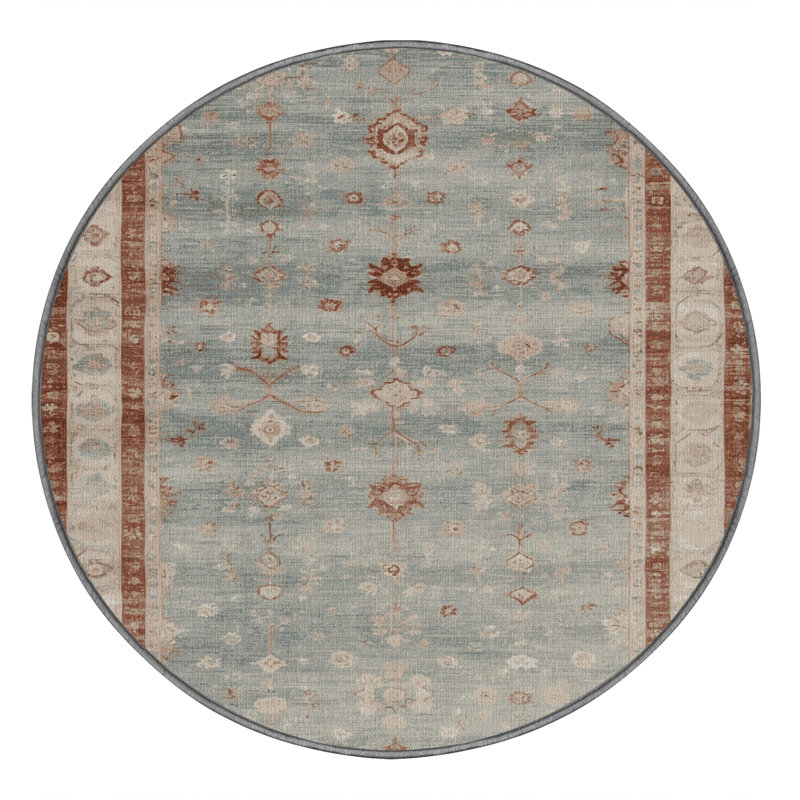 Machine Washable Overdyed Gray Area Rug, Round 7'