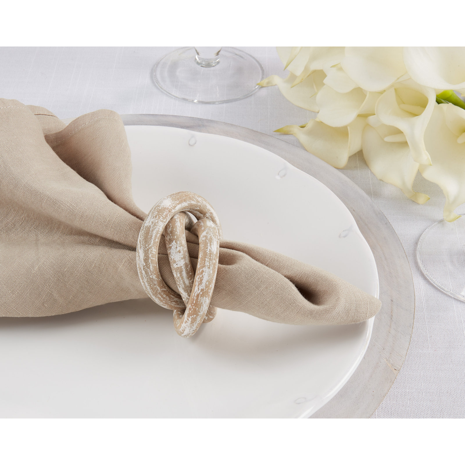 Wooden Interlock Napkin Ring, White