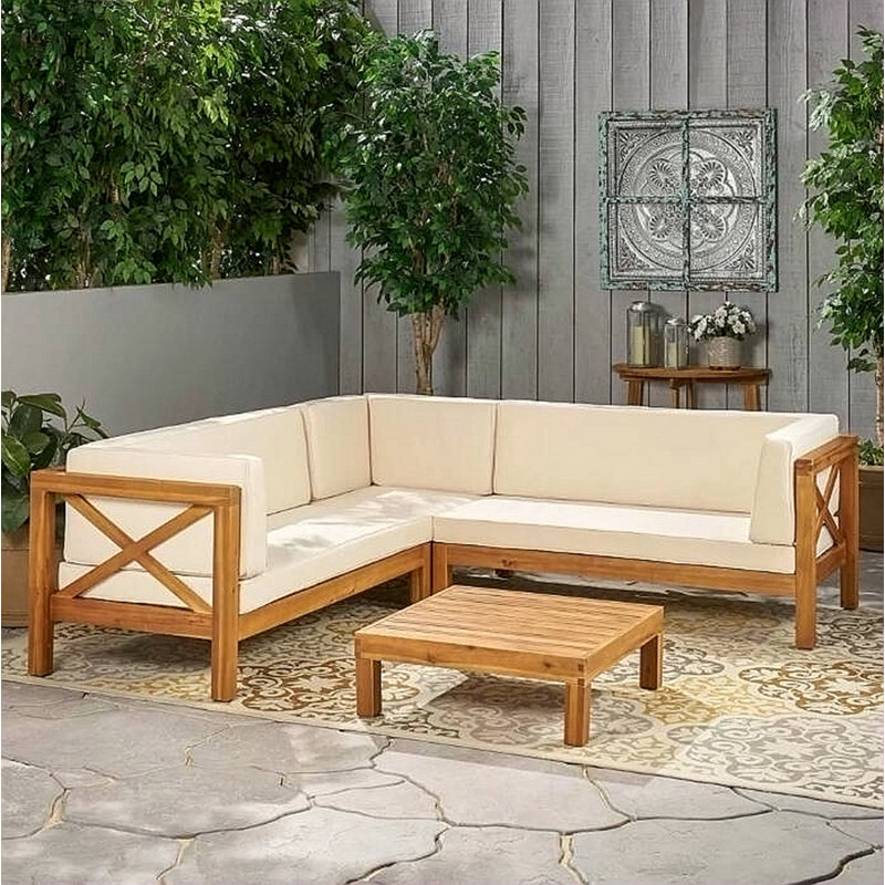  X-Back 4-piece Sofa Set, Beige, Brown