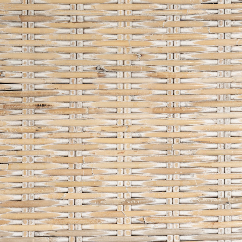 Queen White Washed Rattan Panel Headboard